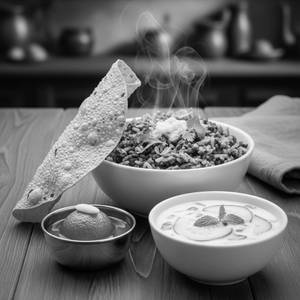 Palak Khichdi+raita+papad+sweet