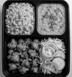 Fried Rice , Dal Fry , Gobi 65 ,salad