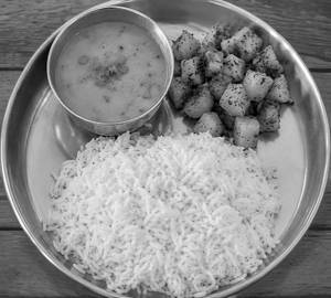 Dal chawal with aloo bhujia