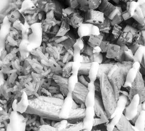 Herb rice with chicken shawarma