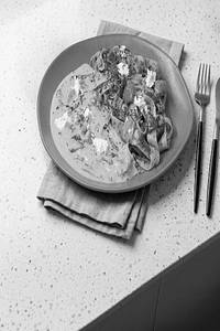 Hearty Vegetarian Stroganoff With Shroom Pesto Fettuccine