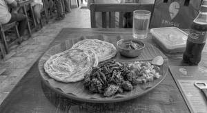 Chicken dry fry, Porota 2, gravy, Salad