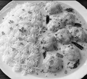 Kadhi pakoda with rice basmati ( no onion no garlic)