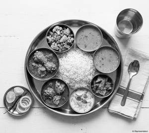 Rice Thali With Boiler Chicken Curry