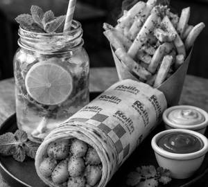 Aloo roll and small fries and any mojito