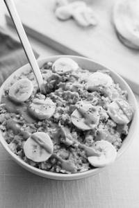 Oat Meal Bowl With Peanut Butter with classic cold coffee