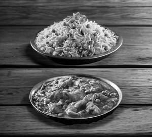 Veg fry rice with chicken Curry [3 pc ]+Aachar+salad