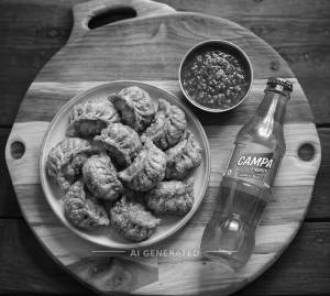 Fried Chicken Momos And Red Chilli Sauce [4 Pieces ] + Campa Energy Golden Boost 300Ml