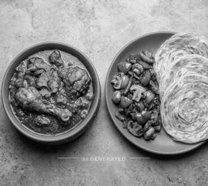 Chicken curry + Mushroom chilli & 4 parathas