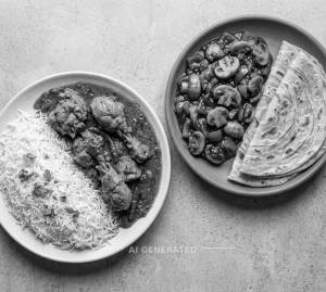 Chicken curry & rice + Mushroom chilli & 4 parathas