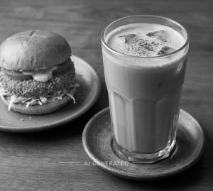 Crispy veg burger + Hazelnut cold coffee