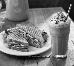 Veg Grilled Sandwich + Cafe Frappe
