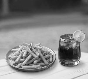 French Fries + Blue Curacao Mocktail