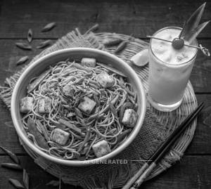 Paneer Noodles + Pineapple Mocktail