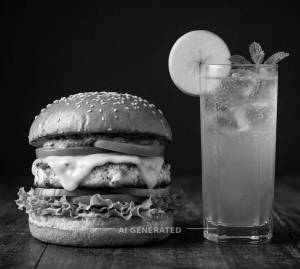 Paneer Cheese Burger + Green Apple Mocktail