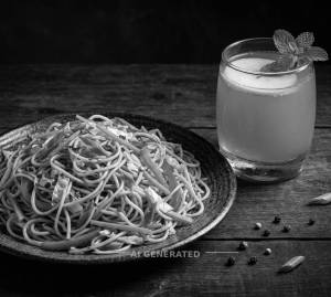 Hakka Noodles + Green Apple Mocktail