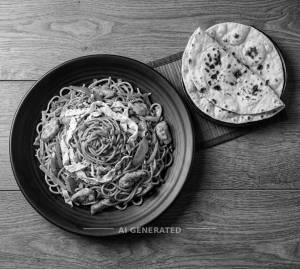 Schezwan Mixed Chowmein Egg & Chicken (Half) + Roti (2 pieces)
