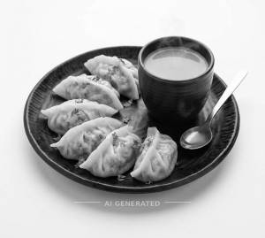 Steamed Veg Momo (5) + Tea