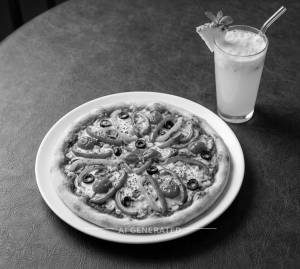 Veggie Delight Pizza + Pineapple Lemonade