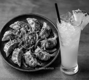 Chicken pan fried chilli momos + Pineapple mocktail