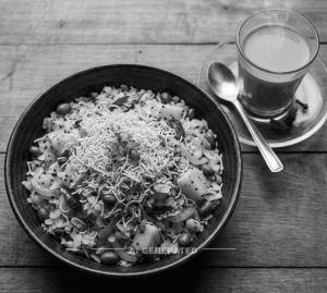 Sev Poha + Masala Tea