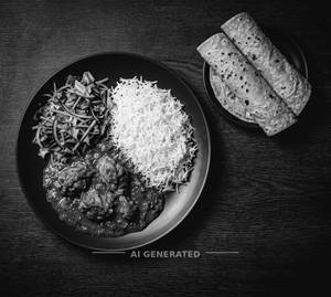 Rice And Chicken Curry, Salad + Roti (2 Pieces)