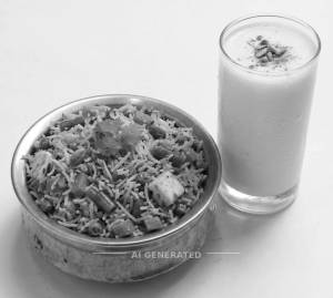 Veg Pulao + Sweet lassi