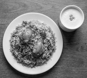 Chicken Dum biryani Half + Plain Lassi