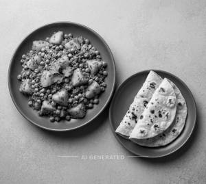 Aloo matar sukhi + Phulka (2 pieces)