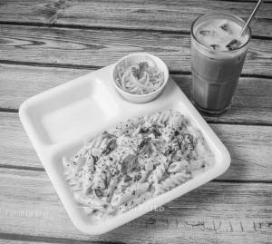 Veg pasta white sauce + Cold coffee