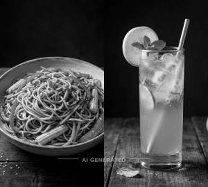 Veg Noodles + Green Apple Mocktail