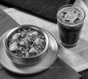 Aloo matar + Cold coffee