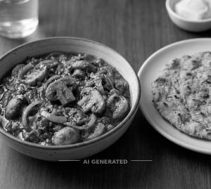 Mushroom Do Pyaza + Missi Roti (1 piece)