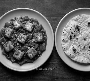Paneer Chilli Gravy + Plain Roti (1 Piece)