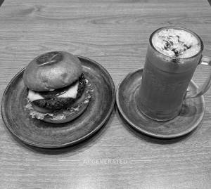 Barbecue Burger + Frappe Brew