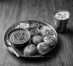 Shiv shakti dal bati thali + Buttermilk