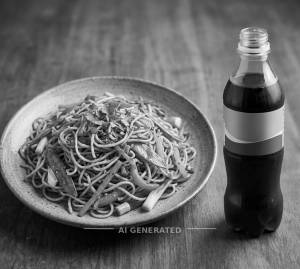 Pan fried veg noodles + Plain cold drinks