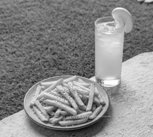 Salted French Fries + Green Apple Mocktail