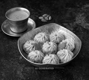 Veg momos [8 pieces] + Cardamom tea