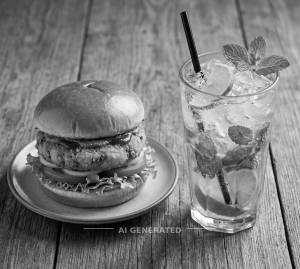 Aloo tikki burger + Mint mojito mocktail