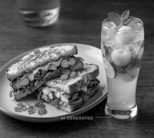 Chicken Tikka Sandwich + Litchi Moiito