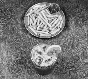 French Fries + Blue Heaven Mocktail