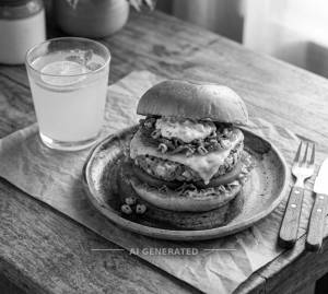 Cheese Corn Burger + Fresh Lime Juice