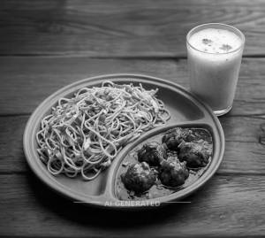 Veg Noodles & Veg Manchurian Thali + Salted Lassi