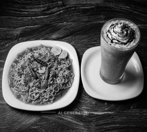 Punjabi tadka maggi + Cafe frappe