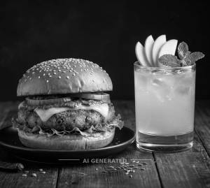 Aloo Tikki Burger + Green Apple Mocktail
