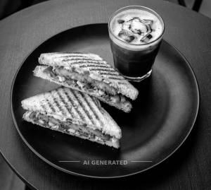 Veg Cheese Rosty Grilled Sandwich + Cold Coffee