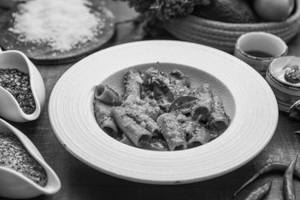 Rigatoni In Habanero Sauce, Homemade Ricotta And Basil Oil