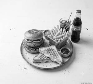 1 Aloo Tikki Burger + Cheese Grill Sandwich + French Fries + Coke (250ml)