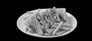 Makhani Chicken And Egg Club Sandwich With French Fries